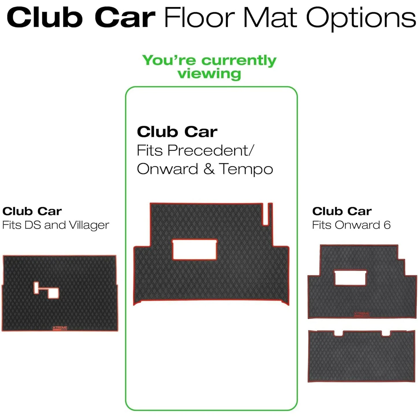 Club Car Compatible Golf Cart Mat, Full Coverage Rubber Floor Liner -(2004-2024+)/Onward & Tempo (2017-2024+) - All Black