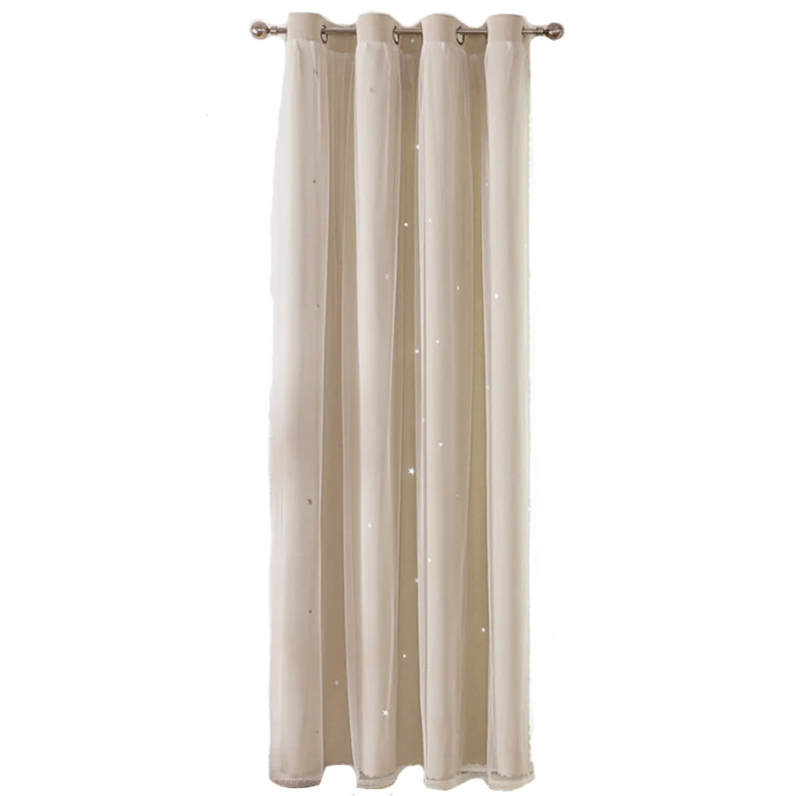 Double Layers Romantic Sheer Kids Children Girls Curtains With Hollow Out Stars For Living Room Bedroom Windows Drapes