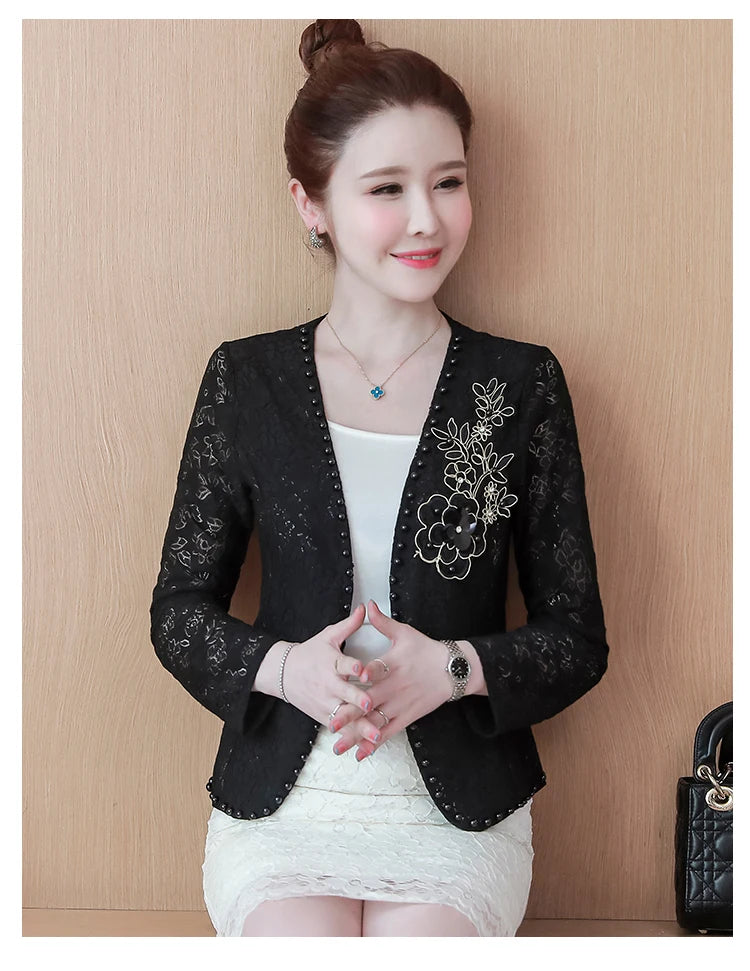 Short Lace Long Sleeve Embroidery Cardigan