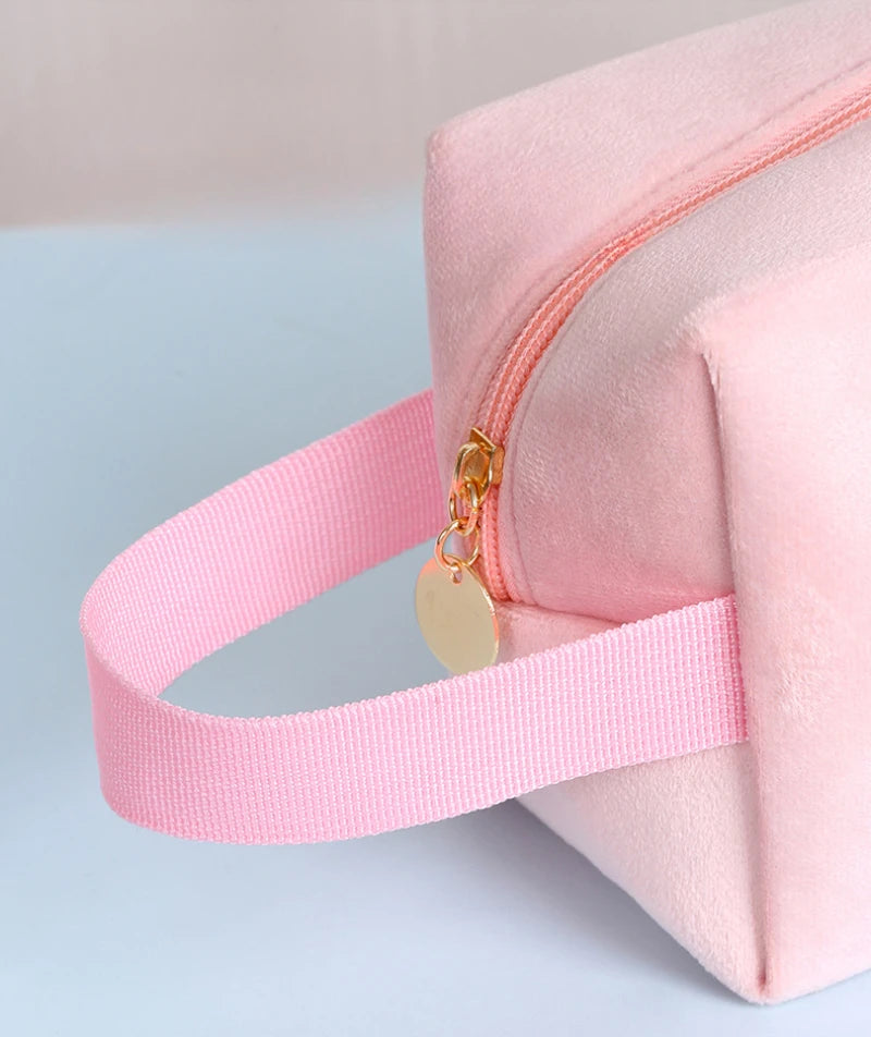 Plush Cosmetic Bag for Women – Large Zipper Makeup & Toiletry Travel Pouch, Solid Color Beauty Bag
