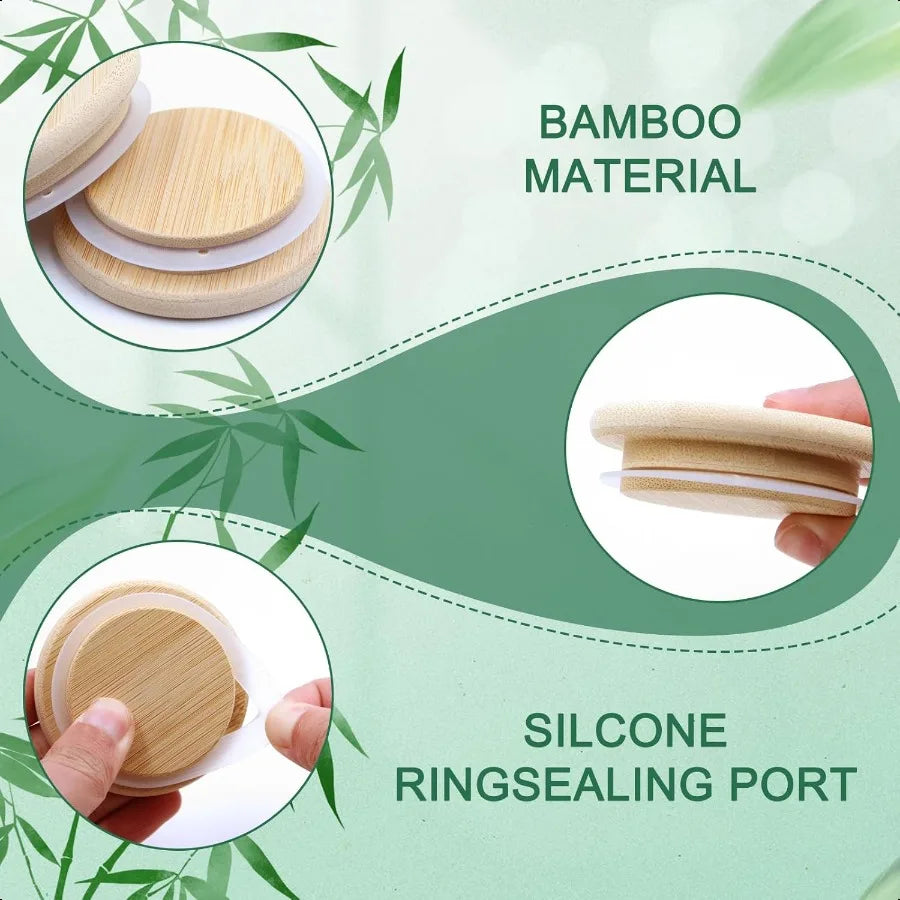 Oui Yogurt Jar Lids Leak Proof Wooden Lids Set with Silicone Sealing Rings Reusable Natural Bamboo Canning Lids Covers with Bot