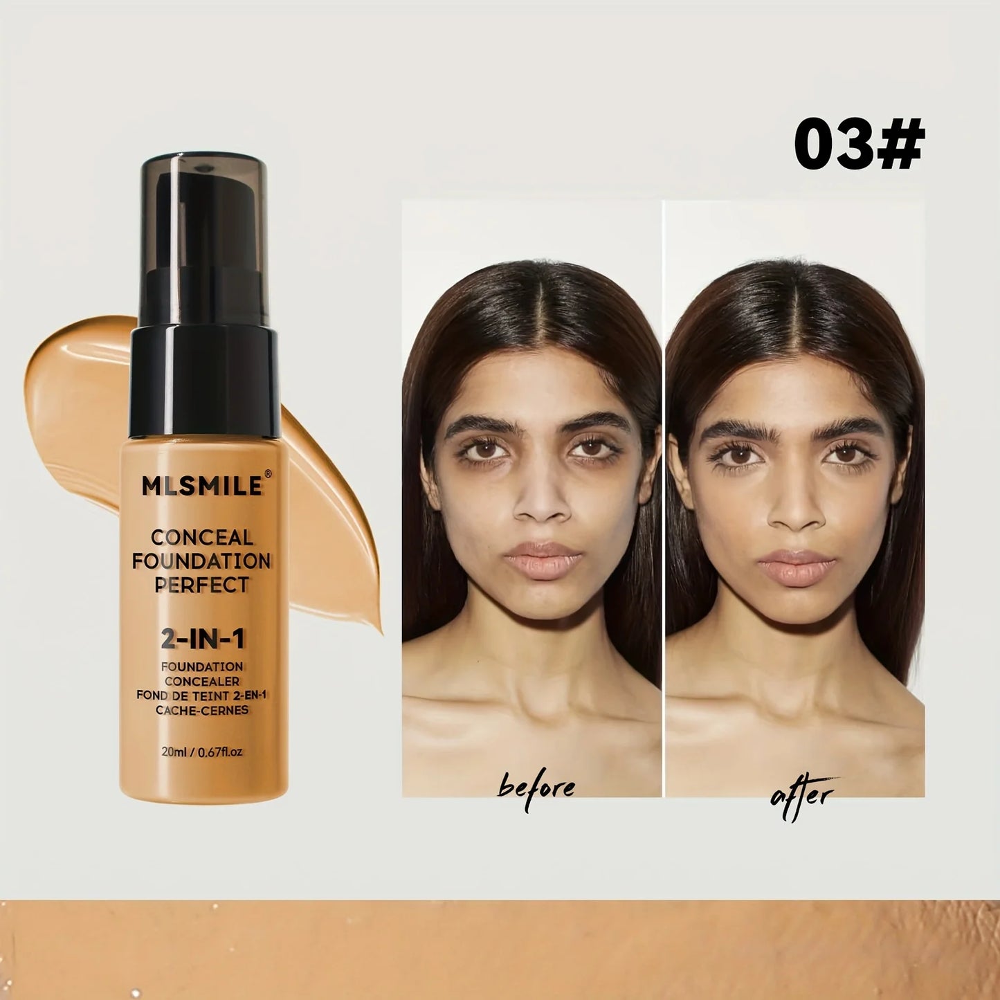 2-In-1 Oil Control Liquid Foundation & Concealer Full Coverage Long Lasting Waterproof Hydrating Brightening Base Makeup