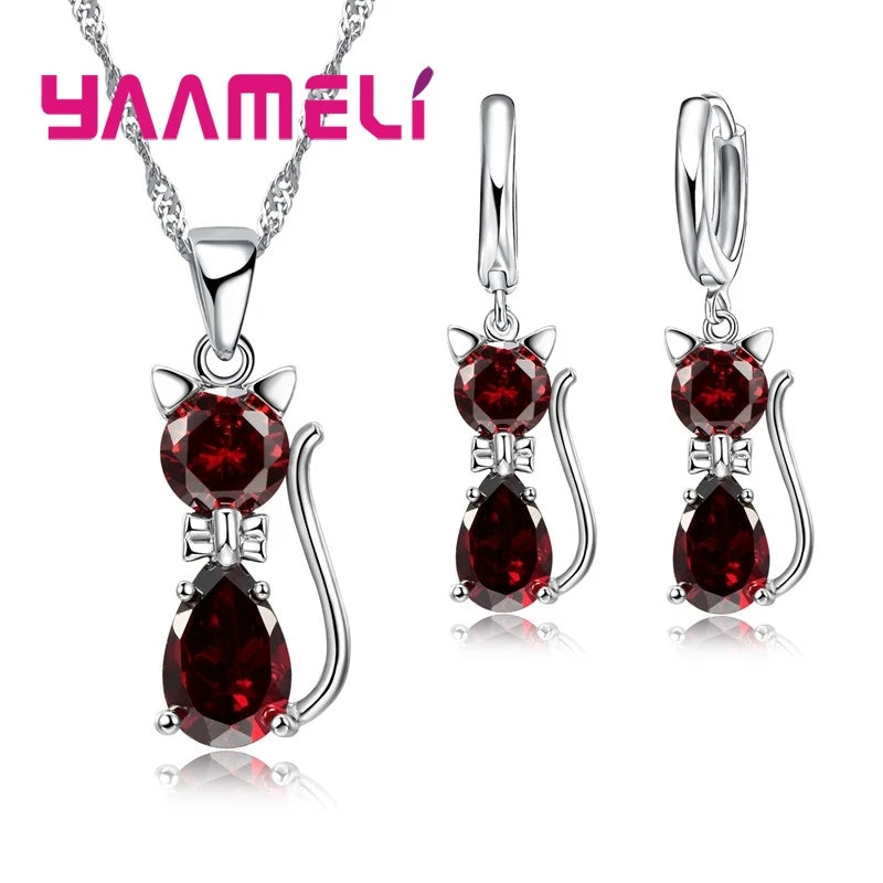 Sterling Silver Cat Shape Jewelry Set