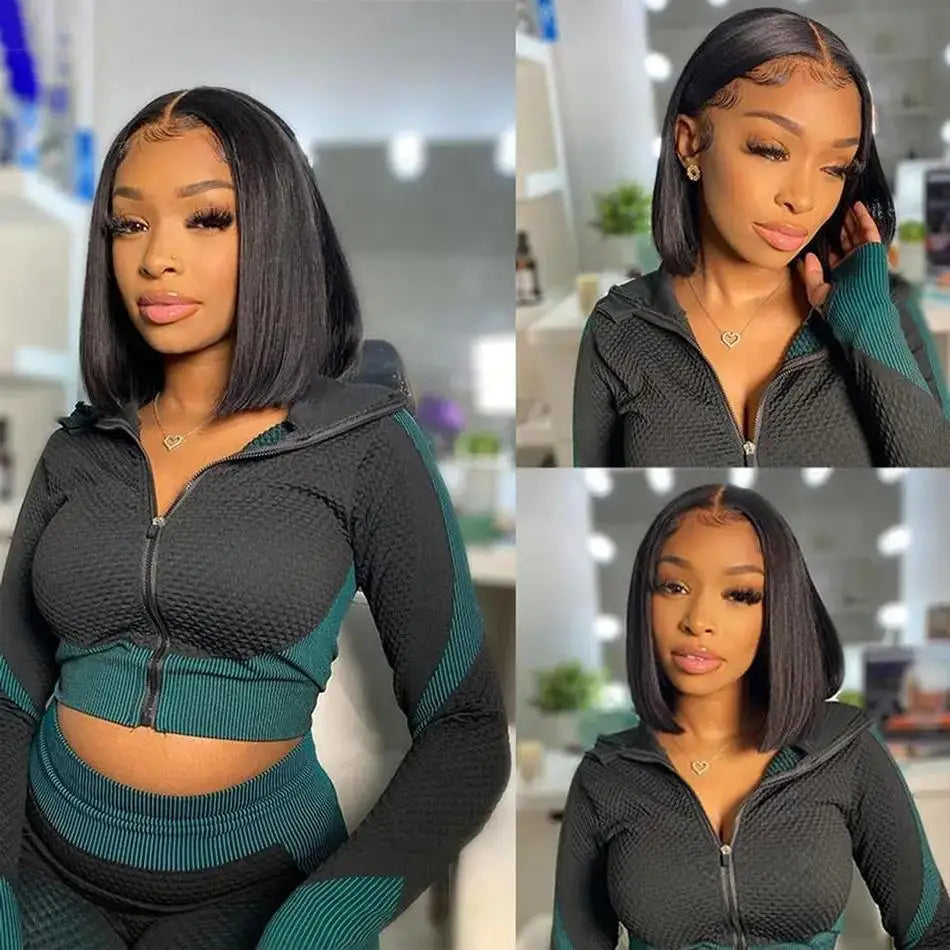 13x4 Straight Lace Frontal Bob Wig Pre Plucked Human Hair Wigs Brazilian Remy Bone Straight Short Bob Wig For Women 10-14 Inch