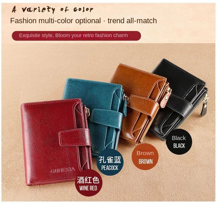 Fashion Vintage RFID Blocking Women Wallet Genuine Leather Fold The Zipper Wallet Credit Card Holder Coin Purse Wallet for Women