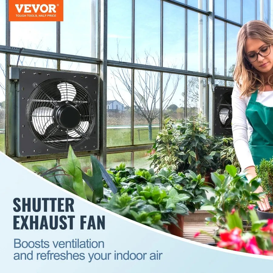 Shutter Exhaust Fan 16'' with Temperature Humidity Controller ECmotor 2650 CFM 10Speed Adjustable Wall Mount Attic Fan Ventila