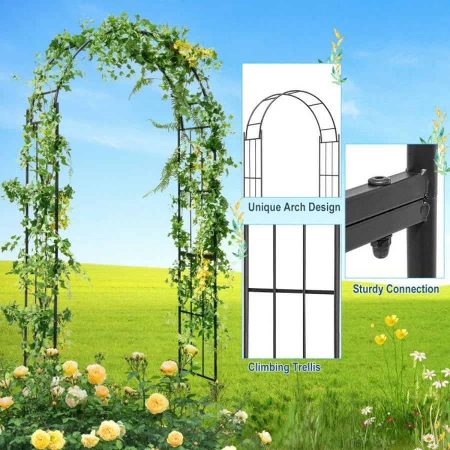 7.5 Feet Metal Garden Arch for Climbing Plants and Outdoor Garden Dr