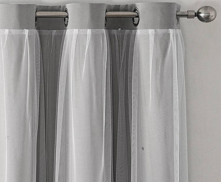 Double Layers Romantic Sheer Kids Children Girls Curtains With Hollow Out Stars For Living Room Bedroom Windows Drapes