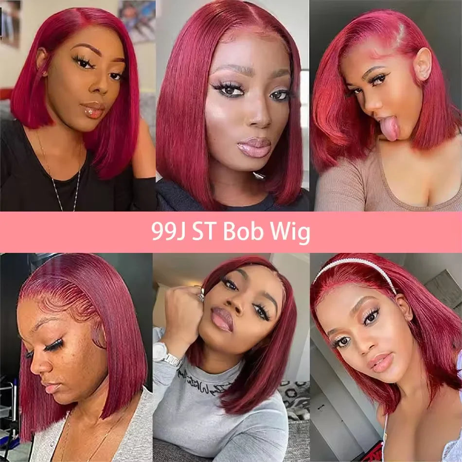 99J Burgundy Human Hair Wig 13x4 Bob Straight Pre Plucked Lace Wig Short Brazilian Human Hair Wigs For Women Wine Red Lace Front