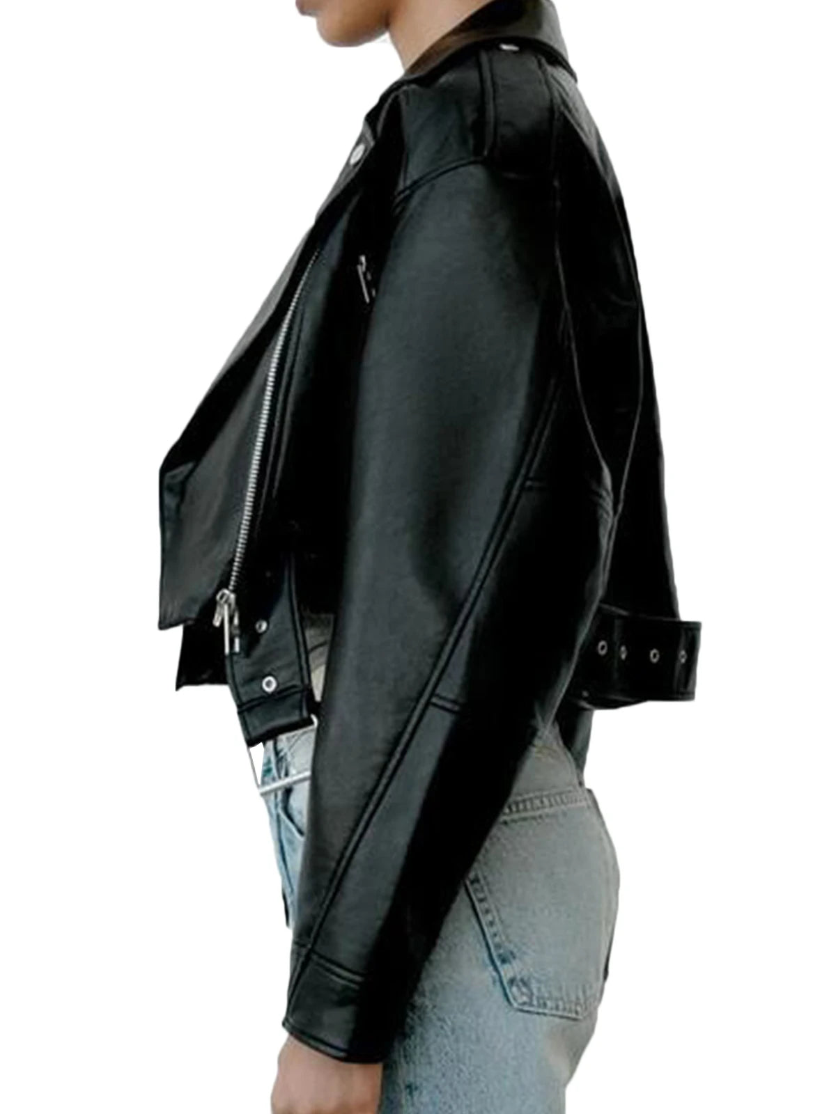 Turn-Down Collar Leather Jacket