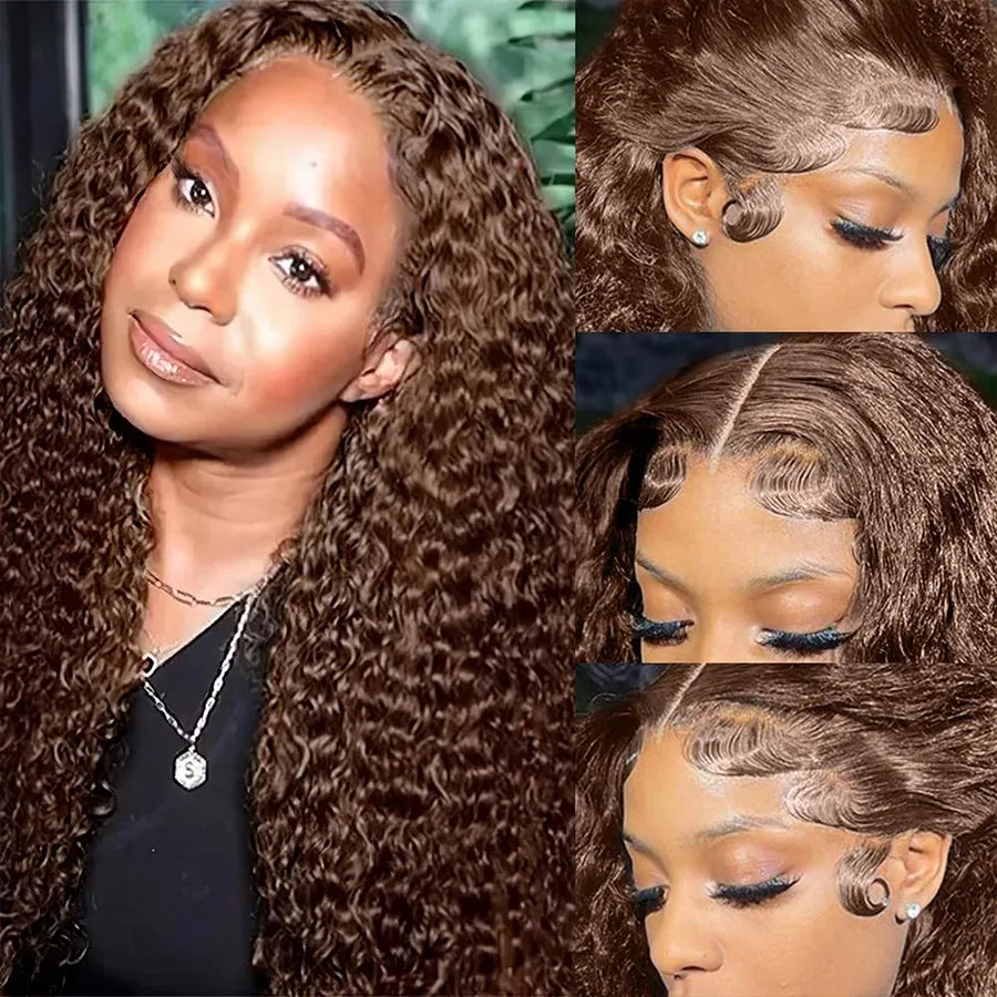 Curly Wig 13x4 Chocolate Brown Lace Front Wig 13x6 HD Transparent Lace Frontal Wig Colored Water Wave Human Hair Wigs For Women