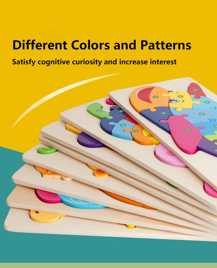 Rectangle Wooden Puzzle for Kids, Animals Vehicles Pattern Colorful Wood Numbered Puzzles For Toddlers