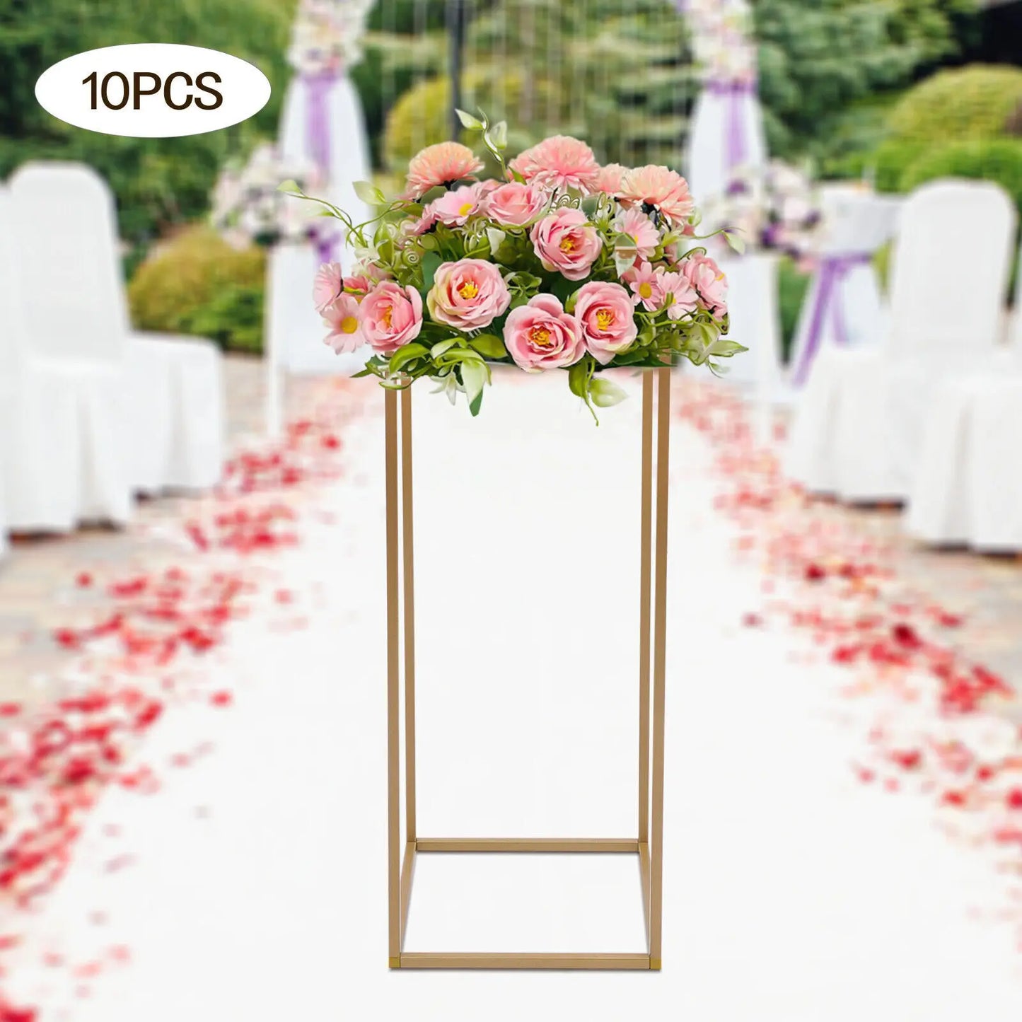 10PCS Gold Metal Wedding Flower Stand Floor Vases Flowers Column Road Lead Rack For Party Event Anniversary