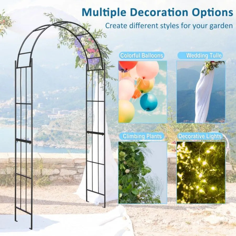 7.5 Feet Metal Garden Arch for Climbing Plants and Outdoor Garden Dr