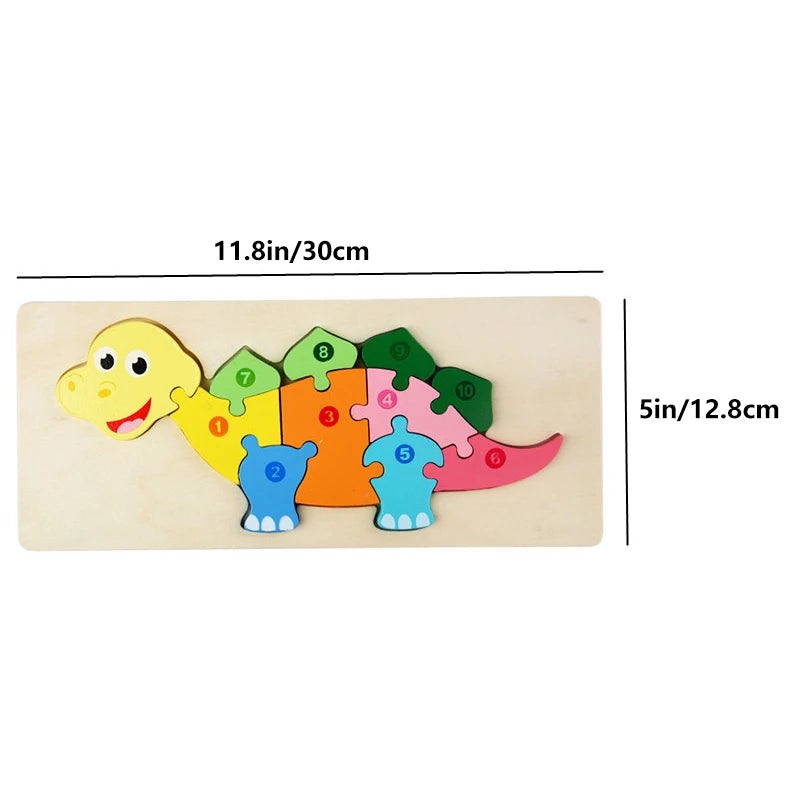 Rectangle Wooden Puzzle for Kids, Animals Vehicles Pattern Colorful Wood Numbered Puzzles For Toddlers