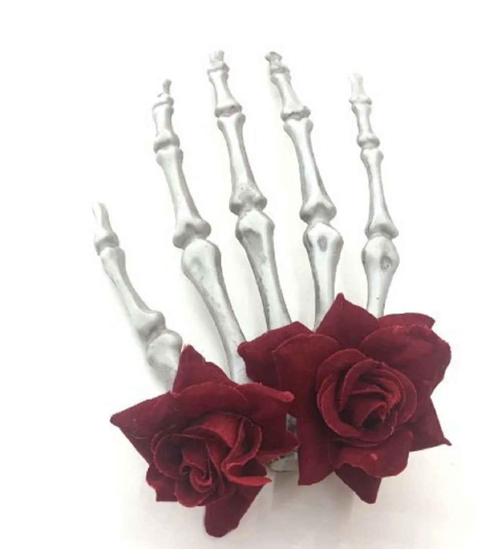 Dark Gothic Style Skeleton Hand Rose Hair Clip Headwear Hair Accessory Hairpin Hairstyle For Halloween Party Makeup Cosmetic