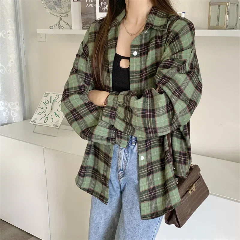 Long Sleeve Collared Button-Up Tartan Black Flannel Shirt