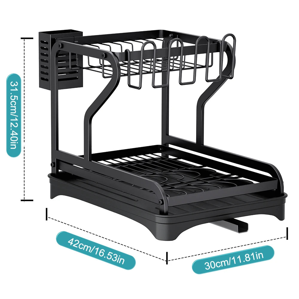Dish Drying Rack 2/3-Tier Kitchen Organiser Dish Rack Drainboard Set Kitchen Accessories Organize Countertop Dinnerware Storage
