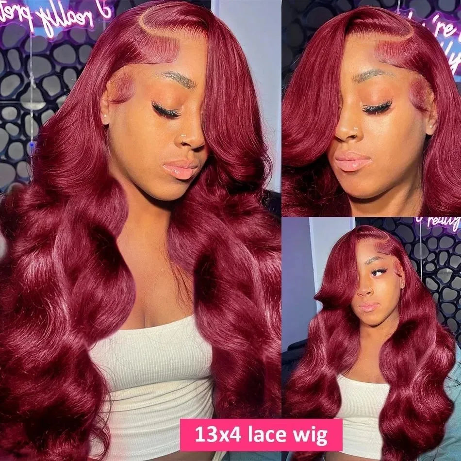 99j Burgundy High Density Body Wave 13x6 Lace Front Wigs Human Hair 30 Inch 13x4 Hd Lace Frontal Wigs For Women Choice Brazilian
