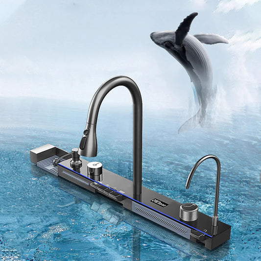 Multifunctional Kitchen Waterfall Sink Digital Display Large Single Gray Sink Dish Basin Sink 304 Stainless Steel