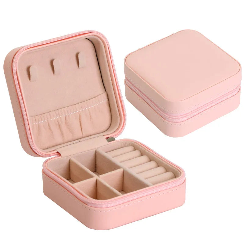 Portable Mini Jewelry Storage Box Travel Organizer Jewelry Case Leather Storage Earrings Necklace Ring Jewelry Organizer Display