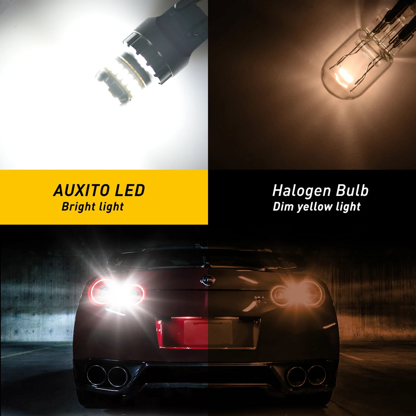 AUXITO 2Pcs 7443 7440 T20 Mini LED Bulbs W21/5W W21W LED DRL Parking Light Reverse Backup Lamps 6500K White 1200LM Super Bright