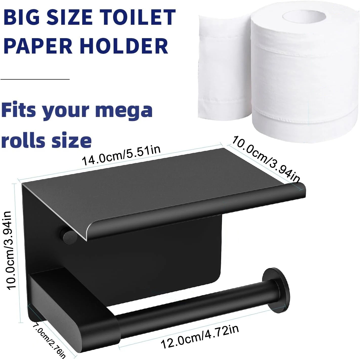Self Adhesive Toilet Paper Holder with Phone Shelf Stainless Steel Wall Mount Toilet Paper Roll Holder for Bathroom Accessories