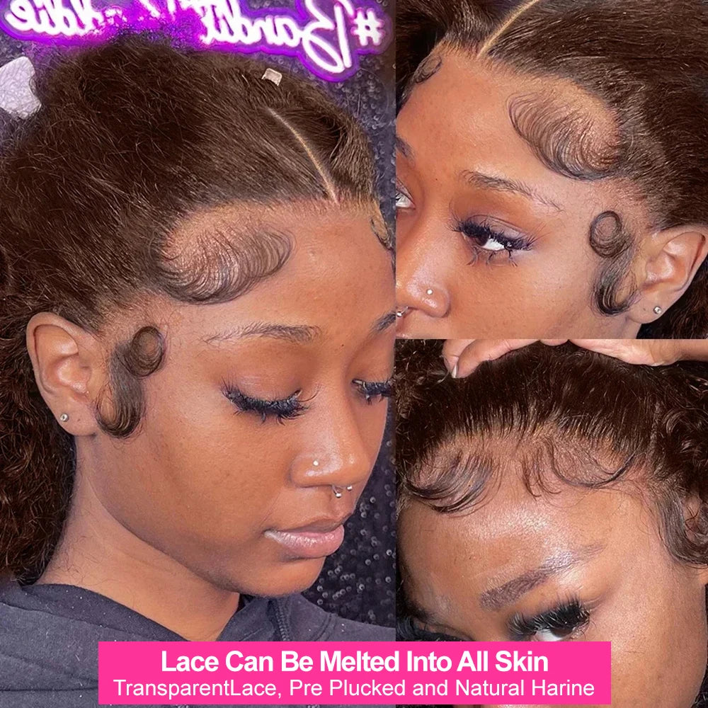 Curly Wig 13x4 Chocolate Brown Lace Front Wig 13x6 HD Transparent Lace Frontal Wig Colored Water Wave Human Hair Wigs For Women