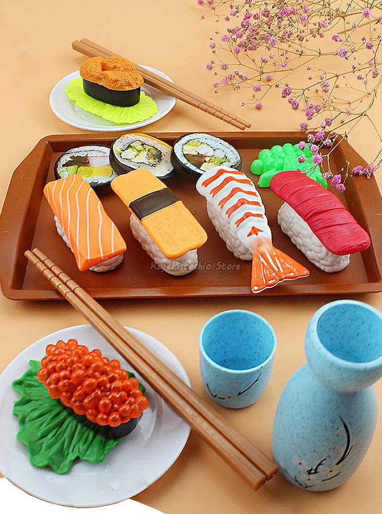 Kids Kitchen Simulation Barbecue Japanese Food Pretend Play Sushi Tuna Shrimp Wasabi Sashimi Toy Set Girl Boy Cooking Toys Model