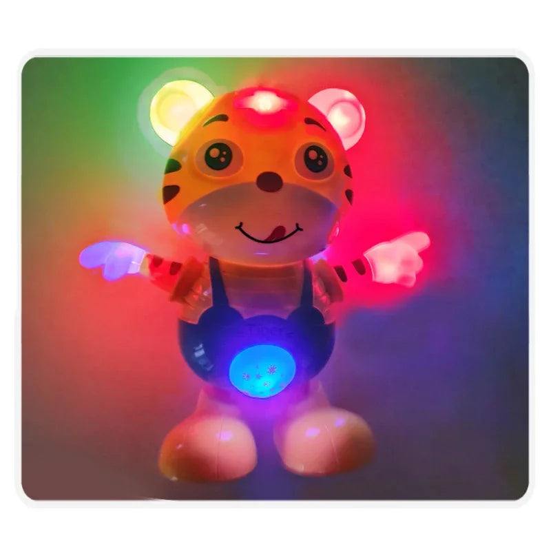 Dancing Electric Tiger Toy – Cute Yellow Cartoon Doll with Music, Lights, and Educational Fun for Kids