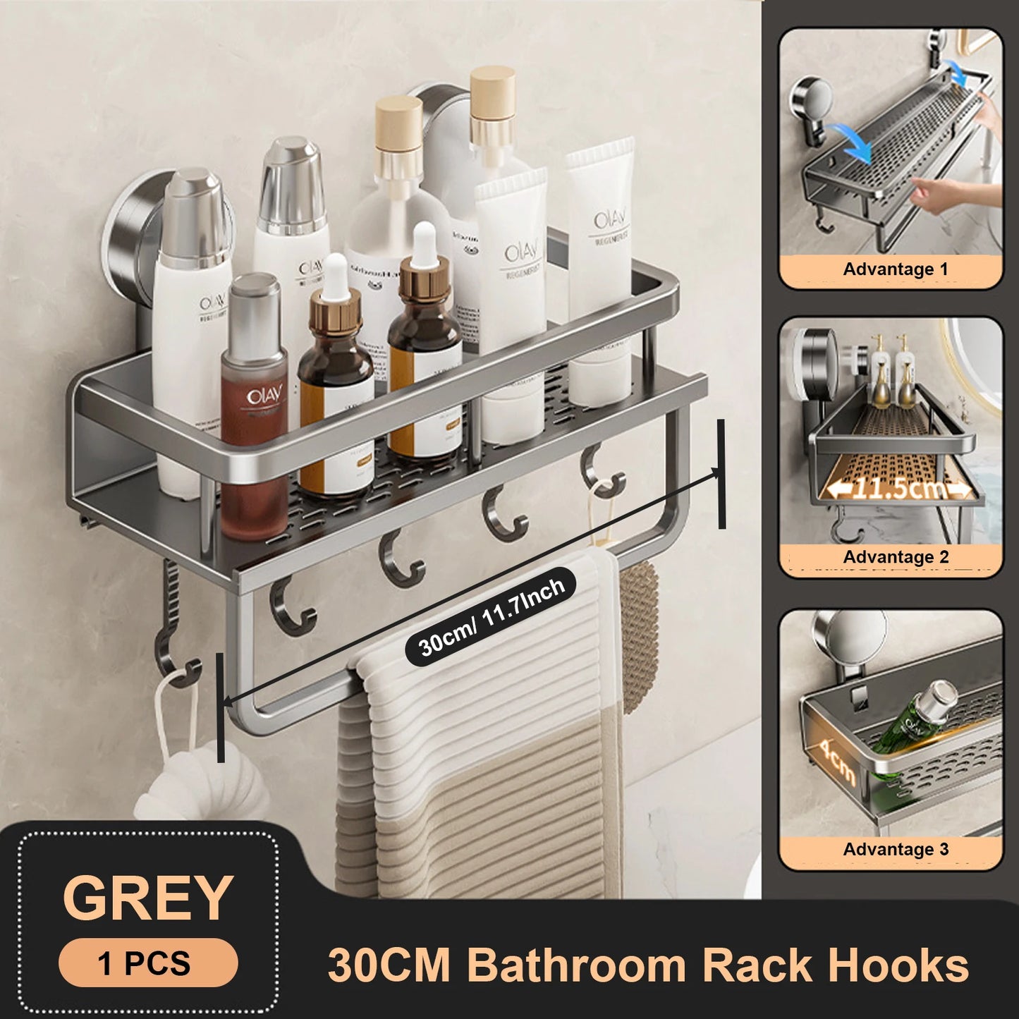 Suction Cup Bathroom Rack Bathroom Shelf Toilet Space Aluminum No Drill Hanging Rack Bathroom Organiser Hang On the Wall
