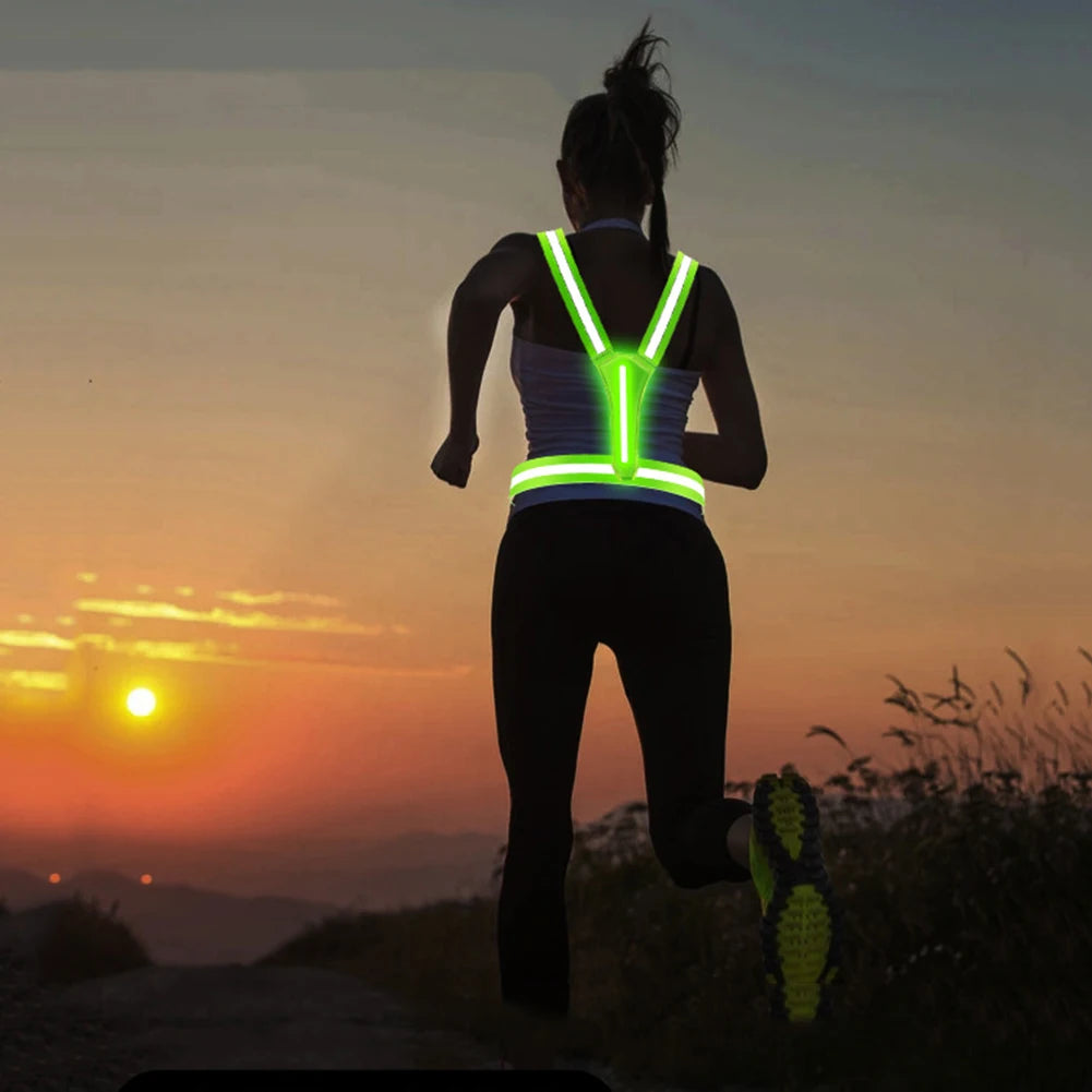 LED Glowing Reflector Straps Adjustable Reflective Night Running Vest High Visibility Night Running Riding Clothing Elastic Band