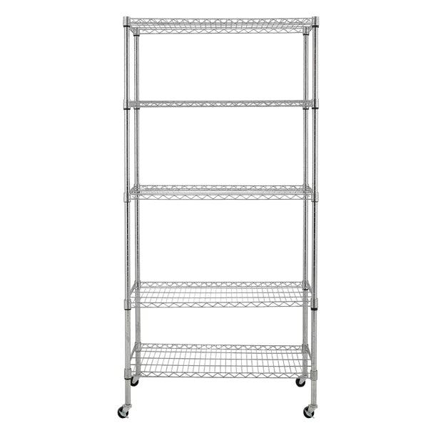 5-Tier NSF-Certified Steel Wire Shelving with Wheels Chrome