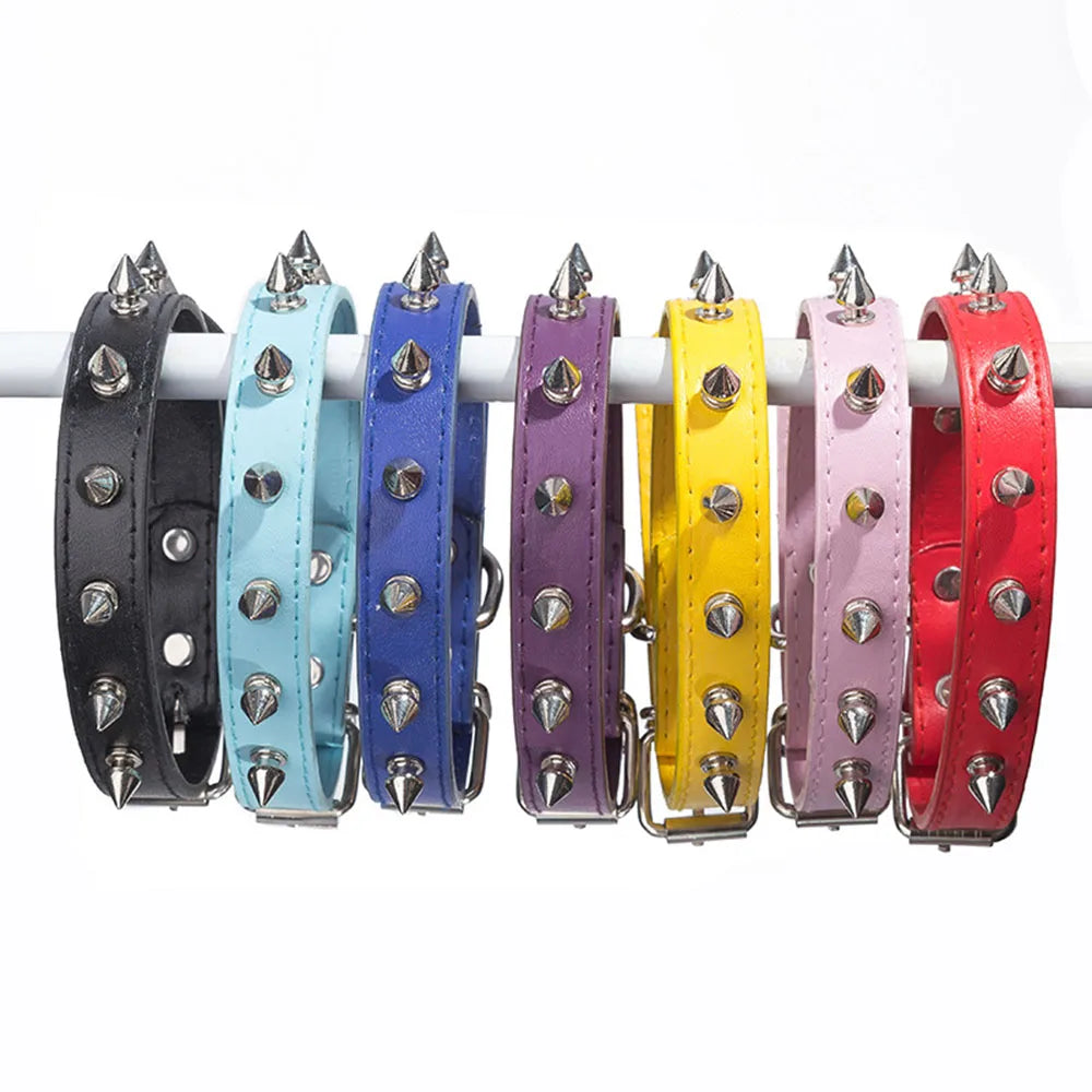 Anti-Bite Spiked Dog Collar – PU Leather Studded Collar for Small Dogs, Bulldogs, Pugs, and Puppies