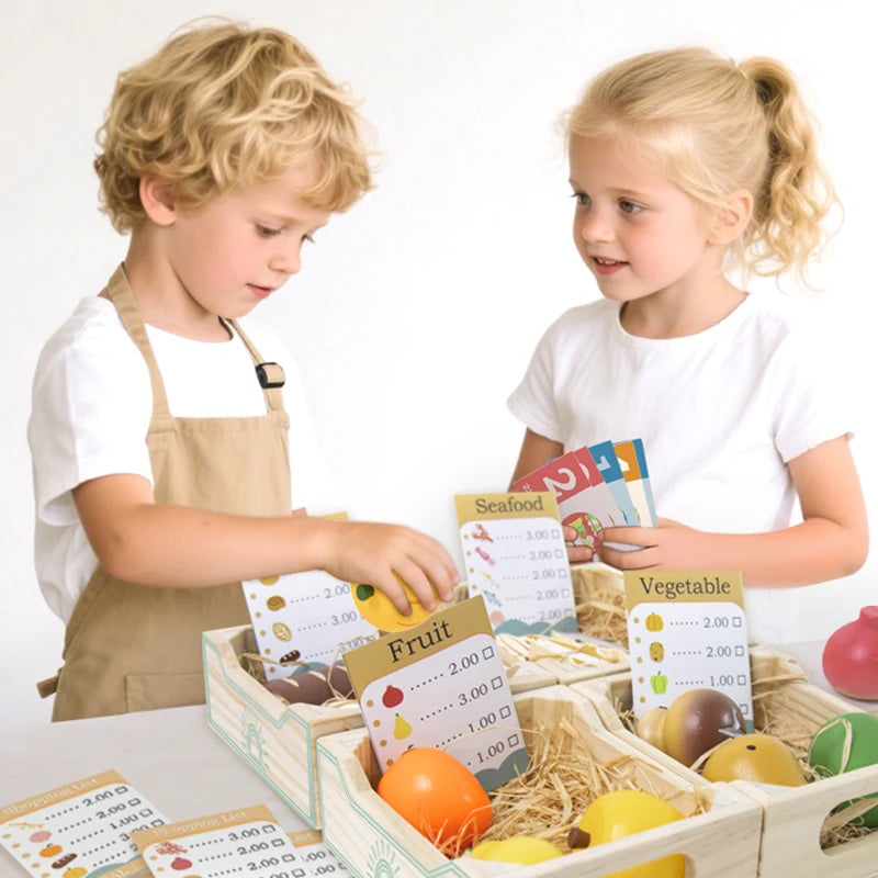 Wooden Pretend Play Kitchen Toys Cutting Food Accessories Set Fruit Vegetable Bakery Meat fish Early Educational Cognition Toys