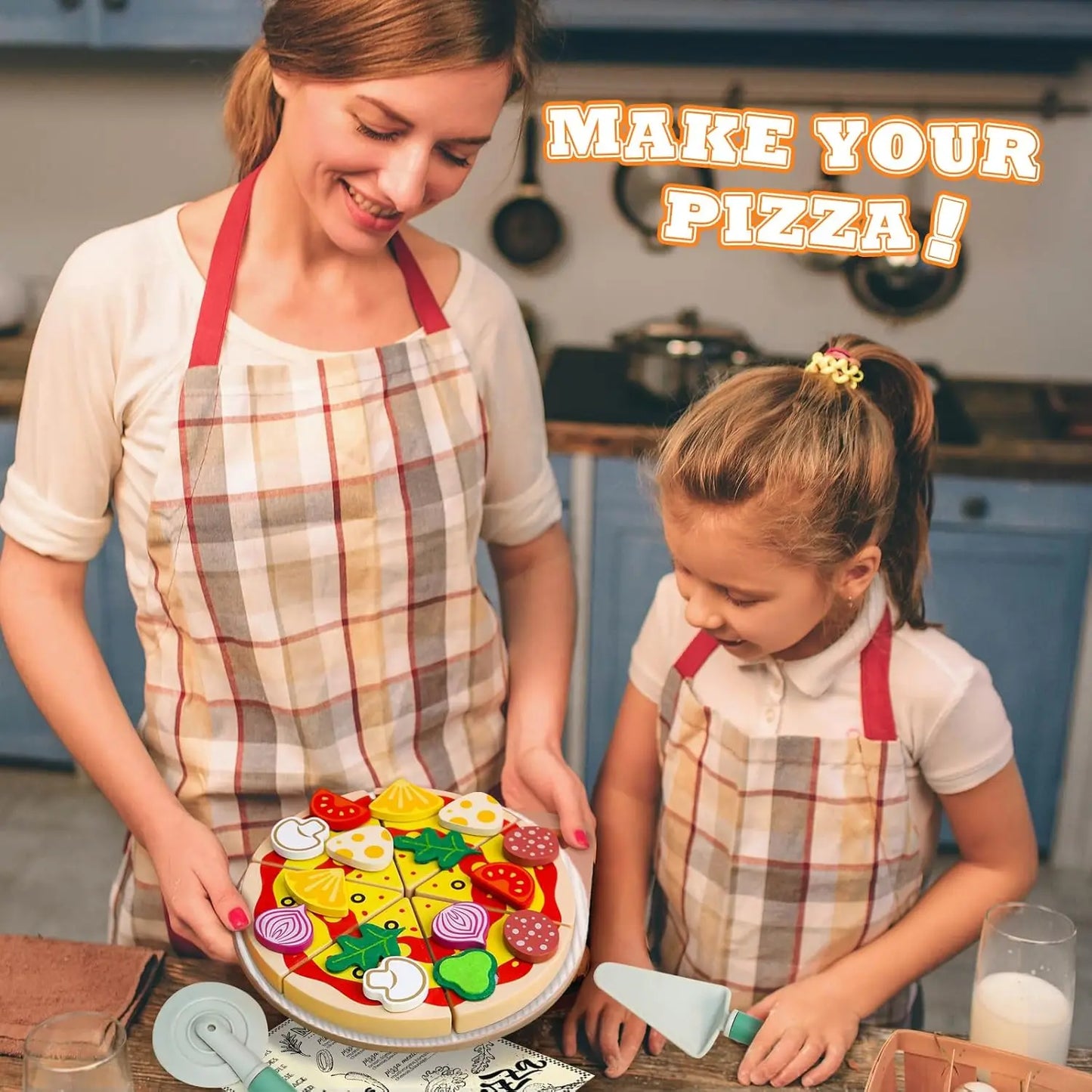 Kitchen Pretend Play Toys Wooden Simulation Food Accessories Pizza Salad Dessert Set Montessori Educational Toy for Toddler 3+
