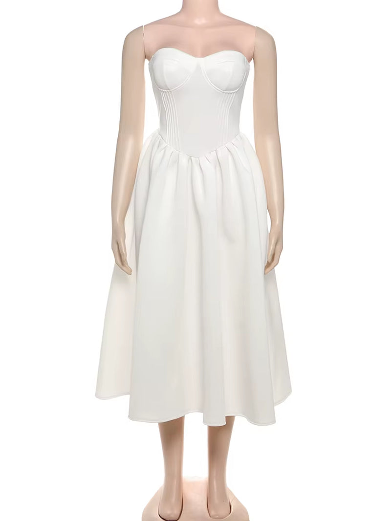 Backless Elegant Dress Women Sexy Cleavage Chest Wrap Y2Kstyle Loose Ruffles Gown Sweet Girl Prom Trend Long Bodycon