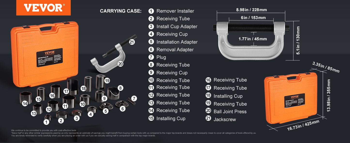 VEVOR 25 PCS Ball Joint Press Kit C-press Ball Joint Tools Steel Brake Anchor Pins Press and Removal Tools with Case