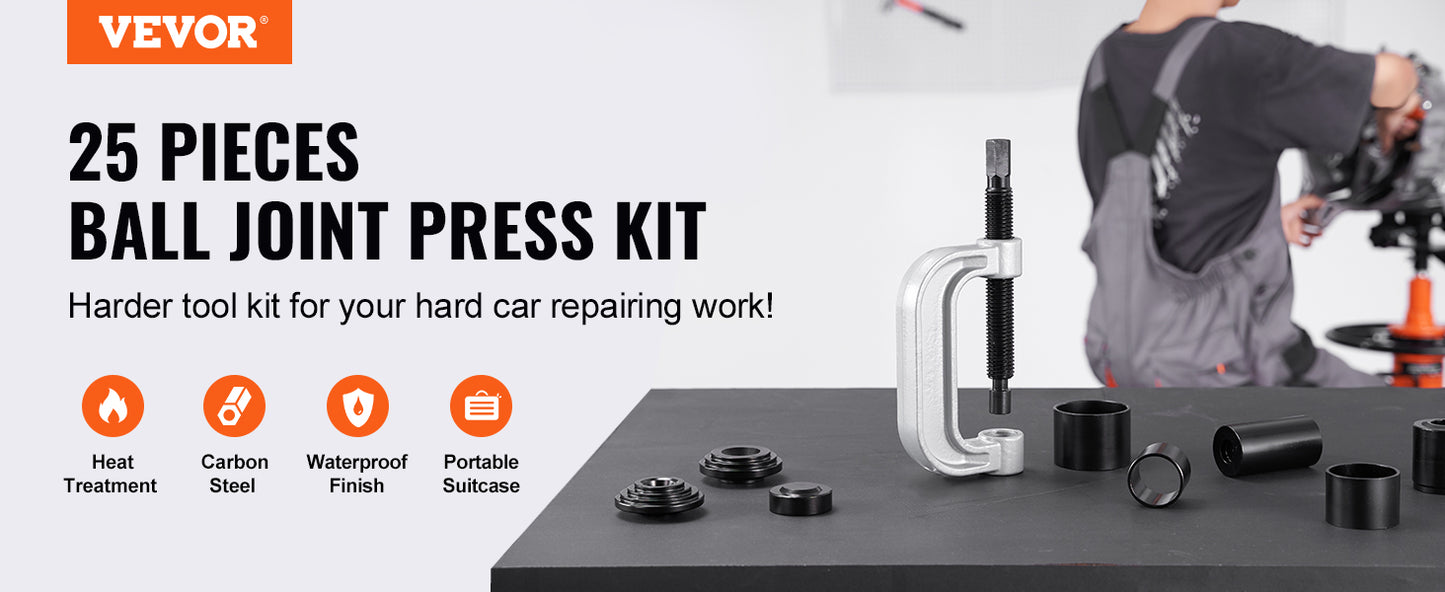 VEVOR 25 PCS Ball Joint Press Kit C-press Ball Joint Tools Steel Brake Anchor Pins Press and Removal Tools with Case