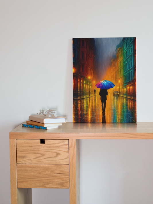 Reflections in the Rain – Moody Urban Street Poster