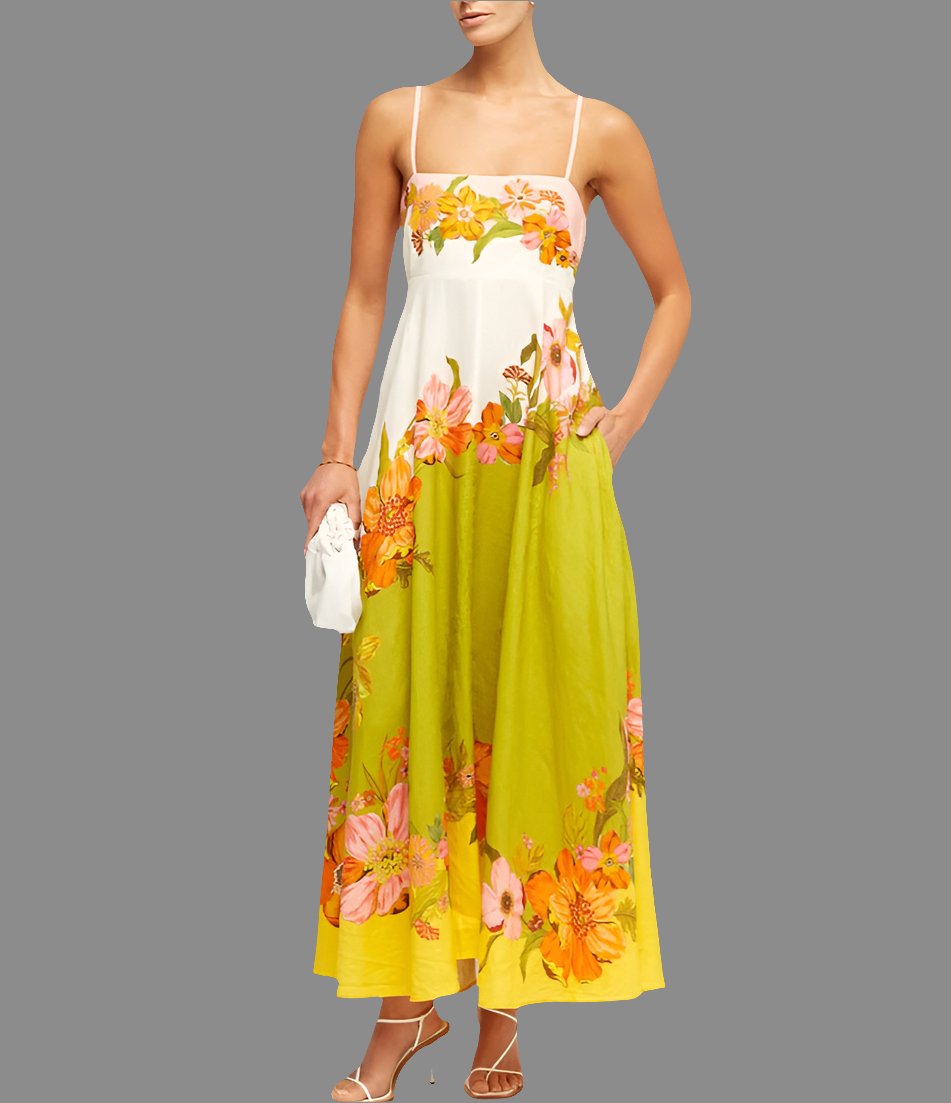 Casual Summer Dress For Women - High Waist Sleeveless Linen Swing Dress in Elegant Print