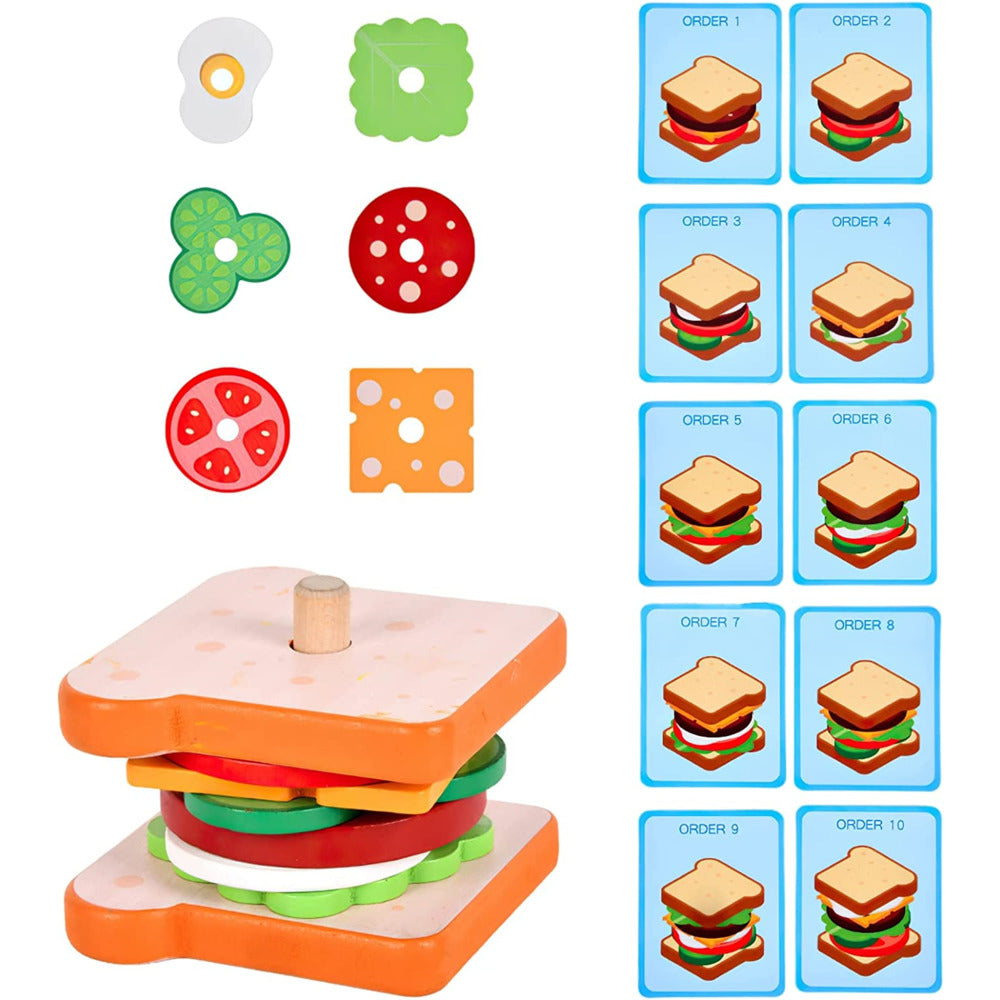 Montessori Wooden Burger Stacking Toys For Toddler Kids Preschool Learning Educational Toys Fine Motor Skill Kitchen Toys Gift