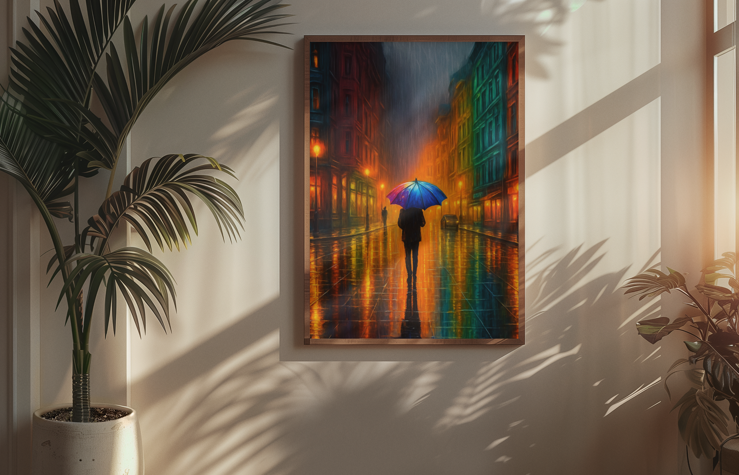 Reflections in the Rain – Moody Urban Street Poster