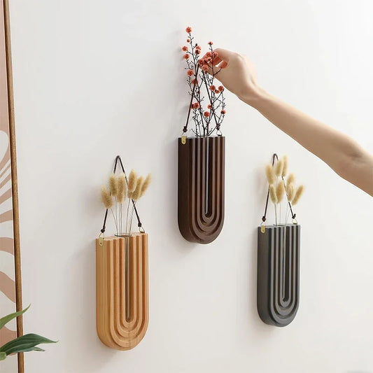 Modern Wooden Wall Vase – Hanging Flower Holder, Nordic Home Decor