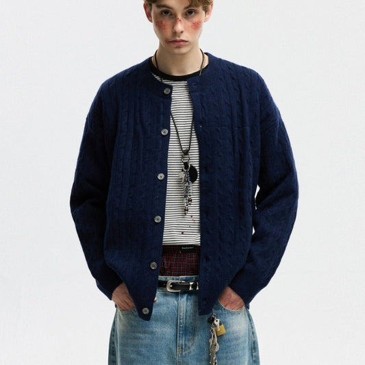 Unisex Twisted Solid Color Sweater Cardigan