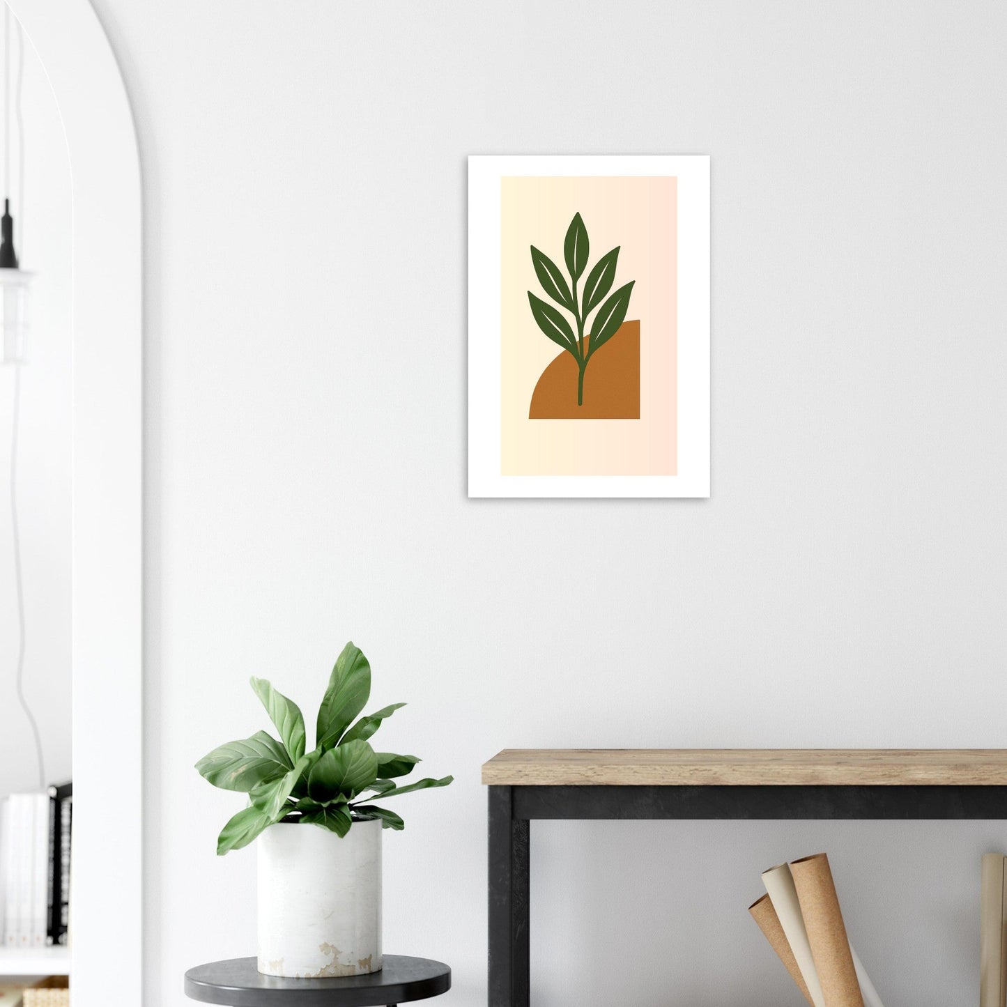 Minimalist Green Leaf & Terracotta Print – Botanical Wall Art