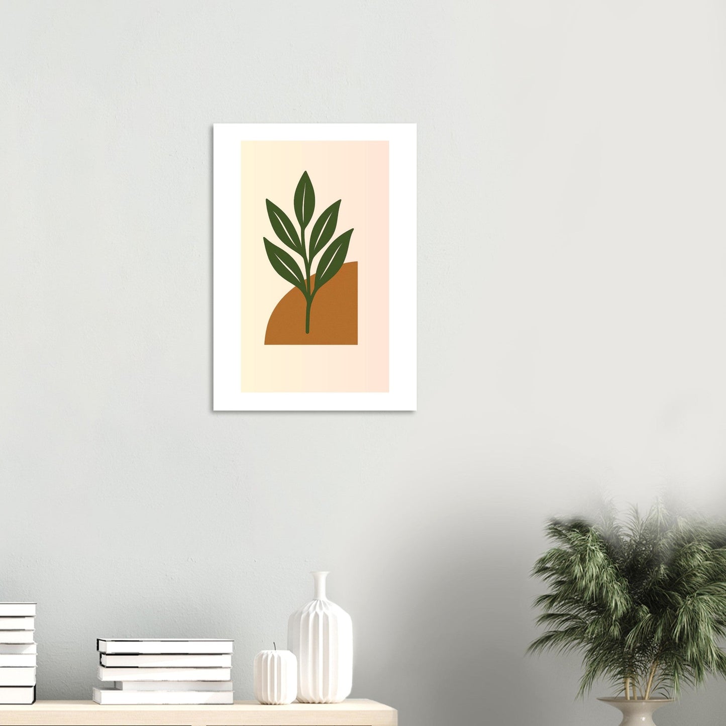 Minimalist Green Leaf & Terracotta Print – Botanical Wall Art