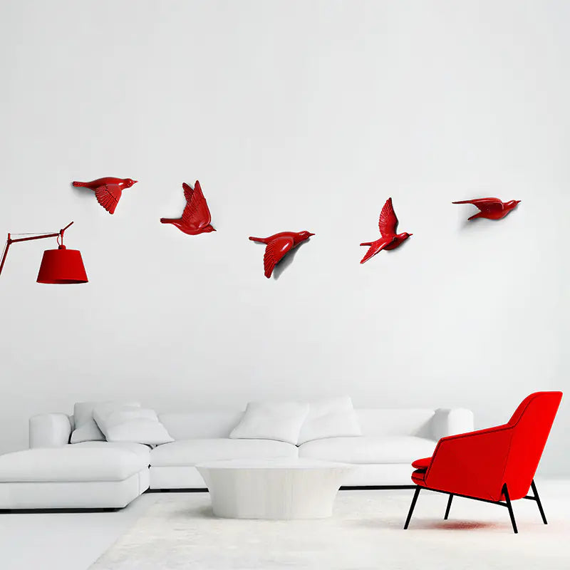 Nordic Resin Bird Wall Art – 3D Hanging Ornament Set of 5