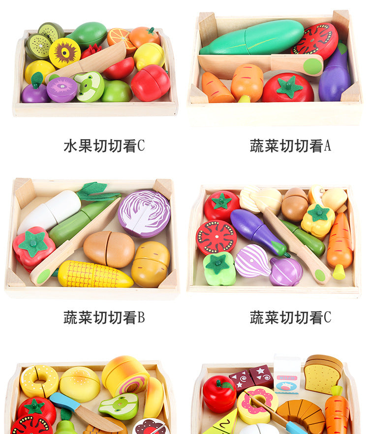 Wooden Simulation Kitchen Toy Montessori Pretend Play House Series Cut Fruit Desserts Children Cut Vegetables Educational Toys