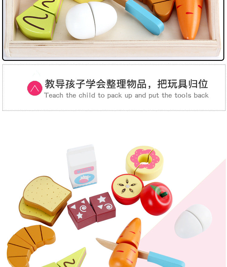 Wooden Simulation Kitchen Toy Montessori Pretend Play House Series Cut Fruit Desserts Children Cut Vegetables Educational Toys
